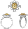LARGE 1.58CT WHITE & FANCY YELLOW DIAMOND 18K TWO TONE GOLD 3D OVAL & ROUND RING
