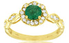 ESTATE .87CT DIAMOND & AAA EMERALD 14KT YELLOW GOLD 3D ROUND FLOWER FUN RING