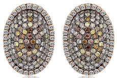 LARGE 3.10CT MULTI COLOR DIAMOND 18KT ROSE GOLD 3D CLUSTER OVAL CLIP ON EARRINGS