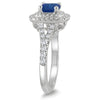 1.45CT DIAMOND & AAA SPAPHIRE 14KT WHITE GOLD 3D CUSHION & ROUND ENGAGEMENT RING