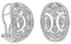 LARGE .41CT DIAMOND 14KT WHITE GOLD 3D OPEN FILIGREE DOME SHAPE HANGING EARRINGS