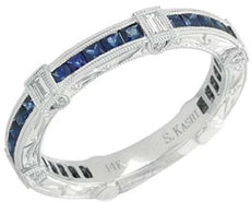 1.40CT DIAMOND & AAA SAPPHIRE 14KT WHITE GOLD PRINCESS FILIGREE ANNIVERSARY RING