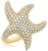 ESTATE LARGE 1.45CT DIAMOND 18KT YELLOW GOLD 3D LUCKY STARFISH FUN RING