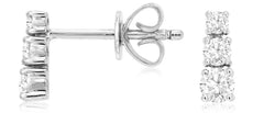 ESTATE .29CT DIAMOND 14KT WHITE GOLD 3D CLASSIC 3 STONE LOVE STUD EARRINGS