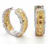 10.28CT WHITE & FANCY YELLOW DIAMOND 18K 2 TONE GOLD 3D CUSHION & ROUND EARRINGS