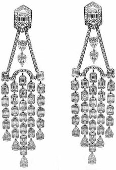 EXTRA LARGE 15.36CT DIAMOND 18KT WHITE GOLD 3D MULTI SHAPE CHANDELIER EARRINGS