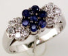 ESTATE 1.12CT DIAMOND & AAA SAPPHIRE 14KT WHITE GOLD 3D TRIPLE FLOWER FUN RING