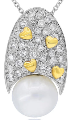 .30CT DIAMOND & AAA SOUTH SEA PEARL 14KT WHITE GOLD MULTI HEART FLOATING PENDANT