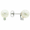 ESTATE .09CT DIAMOND AAA PEARL 14K WHITE GOLD 3D CLASSIC SOLITAIRE STUD EARRINGS