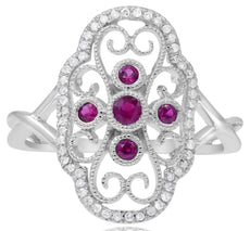 .34CT DIAMOND & AAA RUBY 14KT WHITE GOLD MULTI HEART FILIGREE INFINITY LOVE RING