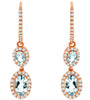 1.45CT DIAMOND & AAA AQUAMARINE 14KT ROSE GOLD 3D OVAL & ROUND HANGING EARRINGS