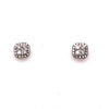 ESTATE .50CT DIAMOND 18KT WHITE GOLD 3D CLASSIC ROUND SQUARE HALO STUD EARRINGS