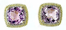 20.36CT DIAMOND & AAA AMETHYST 14KT YELLOW GOLD CUSHION & ROUND SQUARE EARRINGS