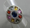 ESTATE LARGE 3.56CT DIAMOND & MULTI COLOR SAPPHIRE 18KT GOLD FILIGREE OVAL RING