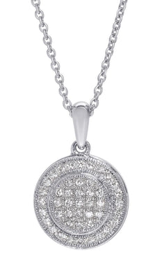 .21CT DIAMOND 18KT WHITE GOLD CIRCULAR PAVE FILIGREE MILGRAIN FLOATING PENDANT