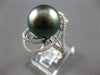 ESTATE LARGE .47CT DIAMOND & AAA TAHITIAN PEARL 18KT WHITE GOLD FLOWER LOVE RING