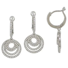 ESTATE .89CT DIAMOND 14K WHITE GOLD 3D MULTI CIRCULAR LEVERBACK HANGING EARRINGS