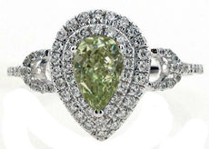 1.49CT WHITE & FANCY YELLOW DIAMOND 18K WHITE GOLD 3D PEAR SHAPE ENGAGEMENT RING