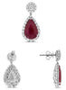 LARGE 7.1CT DIAMOND & AAA RUBY 18K WHITE GOLD PEAR SHAPE & ROUND FLOWER EARRINGS