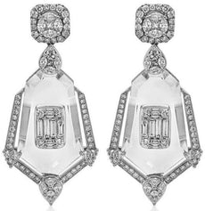 EXTRA LARGE 3.57CT DIAMOND & CRYSTAL 18KT WHITE GOLD TEAR DROP HANGING EARRINGS
