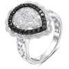 WIDE .62CT WHITE & BLACK DIAMOND 14KT WHITE GOLD OPEN FILIGREE FLORAL FUN RING