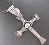 EXTRA LARGE .60CT CZ 14KT WHITE GOLD CROSS FLEXIBLE CROSS BAMBOO DESIGN PENDANT