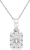 ESTATE .11CT DIAMOND 14KT WHITE GOLD 3D ROUND & BAGUETTE CLUSTER SQUARE PENDANT