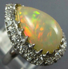 ANTIQUE LARGE 2.75CT DIAMOND & AAA OPAL 14KT WHITE GOLD 3D PEAR SHAPE RING #1049