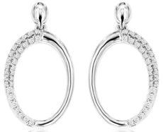 ESTATE .23CT DIAMOND 14KT WHITE GOLD 3D GRADUATING OVAL FUN HANGING EARRINGS