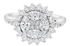 1.65CT DIAMOND 18KT WHITE GOLD PRINCESS MARQUISE & ROUND INVISIBLE FLOWER RING