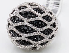 EXTRA LARGE 4.97CT WHITE & BLACK DIAMOND 14KT WHITE GOLD MULTI ROW DOME FUN RING