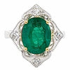 LARGE 4.02CT DIAMOND & AAA EMERALD 18KT 2 TONE GOLD OVAL & ROUND ENGAGEMENT RING