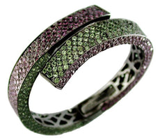 26.0CT AAA MULTI COLOR SAPPHIRE 925 SILVER MULTI ROW CRISS CROSS BANGLE BRACELET