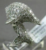 ESTATE 1.82CT DIAMOND 14KT WHITE GOLD 3D HANDCRAFTED HAPPY DOLPHIN FUN RING