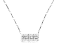 .25CT DIAMOND 14K WHITE GOLD 3D CLASSIC ROUND PAVE RECTANGULAR FUN LOVE NECKLACE