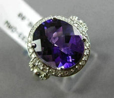 ESTATE LARGE 3.53CT DIAMOND & AMETHYST 14KT WHITE GOLD 3D HALO ENGAGEMENT RING