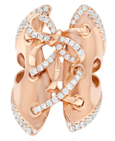 EXTRA LARGE .81CT DIAMOND 14KT ROSE GOLD DOUBLE KNOT CRISS CROSS BOW SHAPE RING