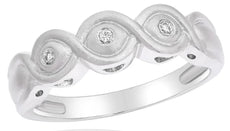 0.04CT DIAMOND 18KT WHITE GOLD 3D ROUND 3 STONE INFINITY MATTTE & SHINY LOVE RING