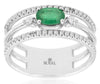 .78CT DIAMOND & AAA EMERLAD 14K WHITE GOLD OVAL & ROUND 3 STONE ANNIVERSARY RING