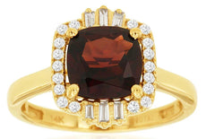 2.96CT DIAMOND & AAA GARNET 14K YELLOW GOLD ROUND BAGUETTE & CUSHION SQUARE RING