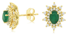 1.23CT DIAMOND & AAA EMERALD 14KT YELLOW GOLD OVAL & ROUND FLORAL STAR EARRINGS