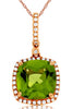 LARGE 4.36CT DIAMOND & AAA PERIDOT 14KT ROSE GOLD CUSHION HALO FLOATING PENDANT