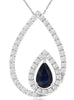 .86CT DIAMOND & AAA SAPPHIRE 14KT WHITE GOLD 3D PEAR SHAPE LOVE FLOATING PENDANT