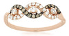 ESTATE .32CT WHITE & MOCHA DIAMOND 14K ROSE GOLD 3 STONE INFINITY HALO LOVE RING