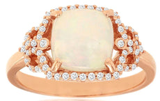 1.6CT DIAMOND & AAA OPAL 14KT ROSE GOLD 3D CUSHION & ROUND FRIENDSHIP LOVE RING