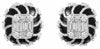 LARGE 4.2CT DIAMOND BLACK ENAMEL 18K WHITE GOLD MULTI SHAPE FLOWER STUD EARRINGS