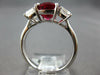 LARGE 4.14CT DIAMOND & AAA RUBY 18KT WHITE GOLD CUSHION 3 STONE ENGAGEMENT RING