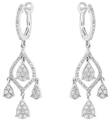 1.13CT DIAMOND 14K WHITE GOLD 3D MULTI TEAR DROP CHANDELIER FUN HANGING EARRINGS