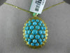 ANTIQUE LARGE AAA TURQUOISE 18KT YELLOW GOLD 3D LEAF CLUSTER SUN BURST PENDANT