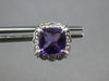 1.67CT DIAMOND & AAA AMETHYST 14KT WHITE GOLD CUSHION & ROUND HALO STUD EARRINGS